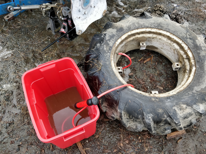 In case you didn’t know; step one (after dismounting the wheel) is to remove the remaining calcium chloride solution from the tires and save it... a $15 fluid transfer pump works fine for this... Calcium chloride solution is annoying and surprisingly expensive to make, so reuse is key.
